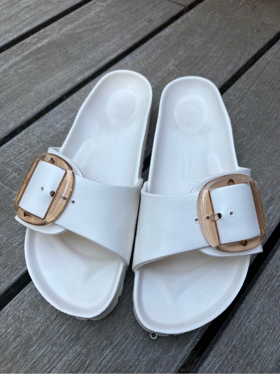 Birkenstock Shoes - Birkenstock White Madrid Big Buckle EVA Slide